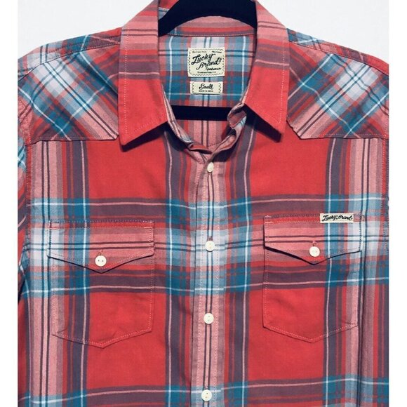 Lucky Brand Mens Small Plaid Button Front Western Shirt Short Sleeves - Picture 2 of 4